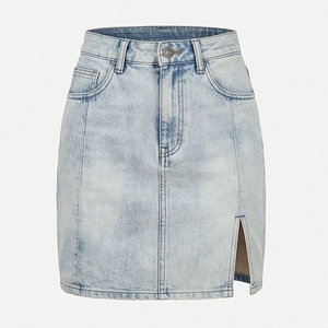 Jupe crayon en jean taille haute pour femme avec fente latérale, style décontracté - Product Image 1