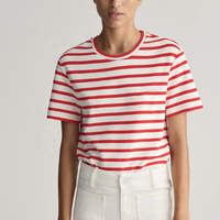 Groothandel Zomer Streetwear Dames T-shirts 100% Katoen Ronde Hals Gestreept Korte Mouw 140g Aangepast Merklogo Anti-Pilling