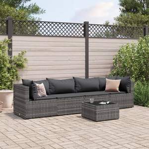 Ensemble de salon de patio en poly rotin gris de 5 pièces avec coussins mobilier d'extérieur durable - Product Image 1