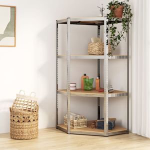 Étagères d'angle en acier argenté et bois d'ingénierie à 4 niveaux pour garage - Product Image 1