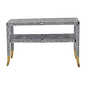 Table console en bois massif de style vintage, écologique, faite à la main, avec incrustations en os, meubles modernes pour salon, provenant du Rajasthan - Product Image 6