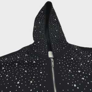 Custom Bulk Luxury Shining Gemstone Oversized Rhinestone Zip up Hoodie Acid Wash Vintage Streetwear Zipped Hoodie for Men - Product Image 4
