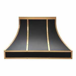 Hotte de cuisine murale incurvée en acier inoxydable sur mesure avec bandes métalliques rivetées pour cuisine de villa - Product Image 2
