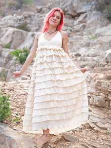 Vestido Maxi Halter Bohemio con Volantes de Algodón Blanco en Capas, Ligero y Transpirable, de Gran Venta 2026 - Product Image 4