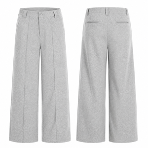 Pantalon large gris pour femme 2026, taille haute élastique, coupe ample, longueur intégrale, couleur unie, en molleton de coton, décontracté, pour l'automne - Product Image 5