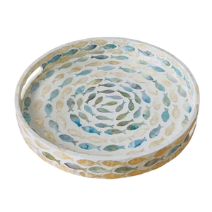 Premium Round Fish Pattern Mother of Pearl Inlaid Accent Tray Elegant Dining <b>Table</b> Serving Platter Wholesale - Product Image 2