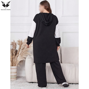 Trendy Colorblock <b>Modest</b> Hoodie Tracksuit Women Oversized Fleece Sweatshirt and Jogger <b>Set</b> Islamic Sportswear - Product Image 4