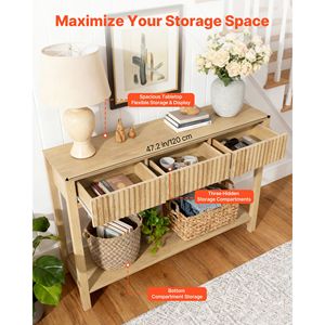 Consolle da ingresso in stile rustico da 47 pollici con ripiano inferiore a specchio, stretta e rettangolare, in MDF, scrivania in legno per divano - Product Image 4