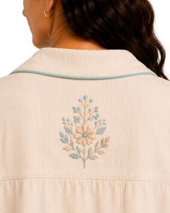 Ensemble de pyjama d'été beige personnalisé pour femme, manches courtes, boutonné, vêtement de nuit doux et respirant, ensemble de détente avec passepoil contrastant - Product Image 6