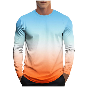 Men's Gradient Long Sleeve T-<b>Shirt</b> O-Neck Casual Slim Fit Knitted Breathable <b>100</b>% <b>Polyester</b> Solid Color - Product Image 1