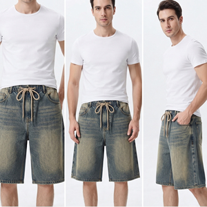 Shorts en jean américains de haute qualité pour hommes, avec taille boutonnée, coupe ample, fabrication artisanale, jambes larges - Product Image 5