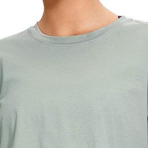 Women 100 Cotton Cropped T Shirts Custom Logo Summer Workout Yoga Short Sleeve Solid Casual Athletic Tee - Product Image 5
