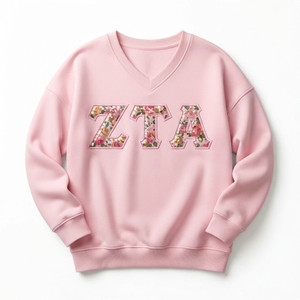 <b>Women's</b> <b>V</b>-<b>Neck</b> <b>Sweatshirt</b> Greek Letters Preppy Style Cotton Knitted Autumn Wear Regular Sleeve Full Length - Product Image 3
