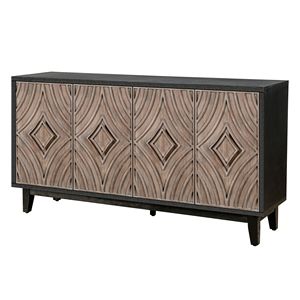 Credenza Buffet in Legno Massello Stile Mid-Century da 60 Pollici con 4 Motivi a Diamante Convessi per Cucina - Product Image 4