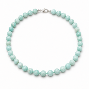 Collar de cuentas de amazonita de 8 mm de Rudra Gems, cuentas de piedra natural moteada, cierre seguro de plata, estilo religioso, unisex, terceros. - Product Image 1
