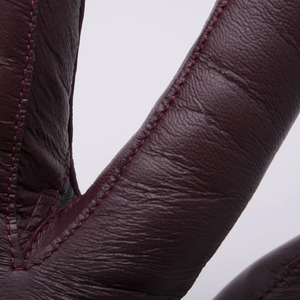 Womens Burgundy Sheepskin Thermal Handmade Glove Dark Green Trim Soft Winter Full Finger Elegant Driving Gloves Warm Lined - Product Image 5