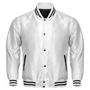 แจ็คเก็ตเบสบอล Letterman ทรงสวยสำหรับผู้ชาย สีขาวล้วน ผ้าแคนวาส กันน้ำ แบบสองด้าน สไตล์ไฮสตรีท - Product Image 1