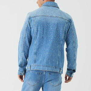 100% Cotton Denim <b>Jackets</b> Men Casual Solid Color Pocket Men Style High Quality Clothing Denim Men's <b>Rhinestone</b> <b>Jackets</b> - Product Image 2