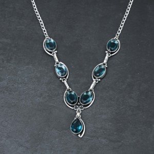 Customized Handmade 10x14mm London Blue Topaz Lab Created Pear Shape Sterling Silver 18 Inch Necklace For Women Wedding Gift - Product Image 4