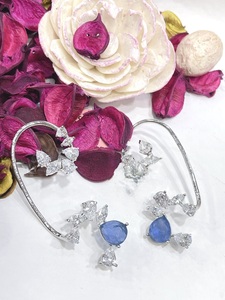 Royal Silver Plated Brass <b>Cuff</b> <b>Earrings</b> with Zircon Stones Best Quality for Women's Party Wear - Product Image 6