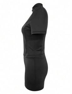 Metallic Breathable Washed Zip up Women <b>Jumpsuit</b> Short Sleeve High Neck Bodycon Romper Stage Wear - Product Image 5