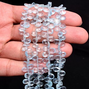 Cuentas facetadas de aguamarina AAA+ de 7x5 mm, forma de pera, aguamarina azul natural, piedra semipreciosa, cuentas sueltas para la elaboración de joyería. - Product Image 2