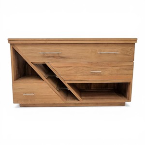 Muebles de Baño de Madera de Teca Natural Sólida de Primera Calidad, Mueble de Madera Maciza Hecho a Mano con Estantes de Almacenamiento Diagonales Únicos y Cajón - Product Image 5