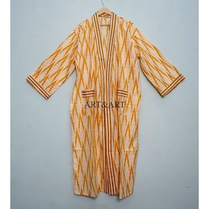 Kimono Kantha en Coton Fait Main de Créateur – Tendance Printemps-Été, Élégant, Long, Taille Naturelle, Respirant, Séchage Rapide - Product Image 3