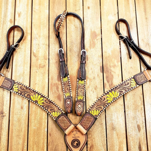 Magnifique ensemble de têtière et de peitorale en cuir durable de style western pour l'équitation, les défilés et l'équipement de chevaux - Product Image 1