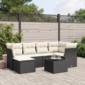 Conjunto de Sofá de Jardín de Ratán Sintético Negro con Vidrio Templado y Acero, Muebles Duraderos para Exteriores - Product Image 1