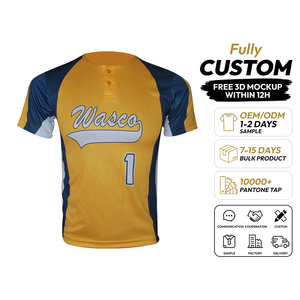 Maillot de baseball sublimé personnalisé Mr.EURO Wasco pour homme, manches courtes, anti-humidité, coupe ample, fermeture boutonnée, 100 % polyester - Product Image 1