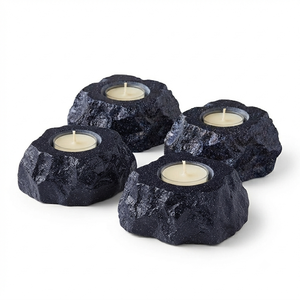 Support de bougie en pierre naturelle sculptée à la main en pierre de cristal bleue, pierre précieuse d'agate, pour la guérison, vente en gros - Product Image 5