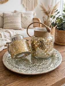 Lanterne porte-bougie décorative en verre miroir doré, faite à la main, avec poignée en corde, pour Noël, la maison, les fêtes et la décoration de table - Product Image 1