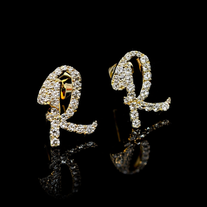 Wholesale SHRAMAN DIAMOND 10K Solid Gold Plated Custom Trendy Alphabet Letter Moissanite Diamond Screw <b>Back</b> Fine Stud <b>Earrings</b> - Product Image 2