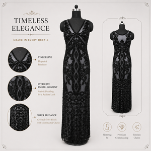 Vestido de Noche Largo de Lujo con Cuentas Negras, Escote Profundo en V, Sin Mangas, para Fiesta Formal, Cóctel, Boda, Vestido Maxi Elegante para Mujer - Product Image 5