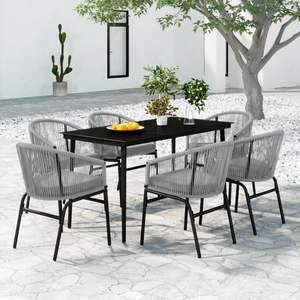 Ensemble de salle à manger de jardin 6 places en acier noir thermolaqué, mobilier d'extérieur élégant - Product Image 1