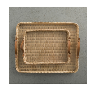 Plateau de service en rotin de style bohème de qualité supérieure, fait main, avec poignée en bois massif, écologique, pour thé, collations, décoration de la maison, panier haut de gamme - Product Image 4