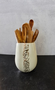 Speckled Ceramic <b>Utensil</b> <b>Holder</b> Raised Feet Design Matte Finish Thick Build Heat Resistant <b>Kitchen</b> Countertop Storage Organizer - Product Image 6