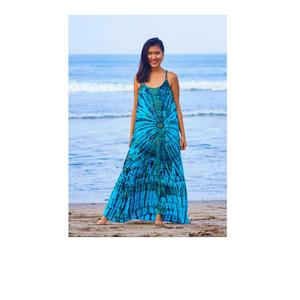 Women Tie Dye Rayon Blue Maxi Dress with <b>Spaghetti</b> <b>Strap</b> Neck Sleeveless Flowy Summer Beachwear for Women - Product Image 4