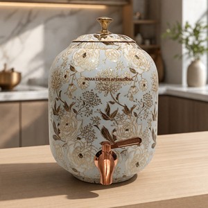 Dispensador de Agua Floral de Cobre al por Mayor con Grifo, Dispensador de Agua de Cobre Puro con Grabado Floral - Product Image 1