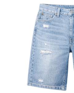 Shorts en jean déchirés bleu clair personnalisés pour hommes, coupe slim, décontractés pour l'été, avec braguette boutonnée, fabrication sur mesure - Product Image 3