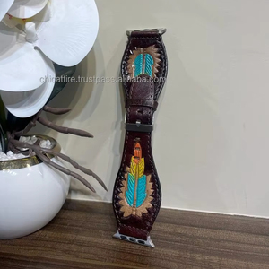 Limited Edition Real Handcrafted Genuine <b>Tooled</b> Leather Compatible Smart Watch Band High Quality Real Leather Custom Unisex Gift - Product Image 5