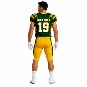 Uniforme de Fútbol Americano para Hombre, Superventas, Verde y Amarillo, Sublimado, Conjunto de Jersey y Pantalones, Número 19, Poliéster Transpirable - Product Image 4