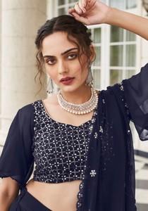 Lehenga Choli Moderno Semi-Cosido de Georgette con Lentejuelas y Bordado para Fiestas de Diwali y Bodas - Product Image 6