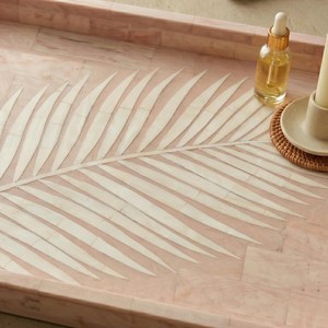 <b>Pink</b> Marble Bone Inlay Serving Tray Handmade Floral <b>Decorative</b> Platter Coffee Table Display for Restaurant Residential - Product Image 3