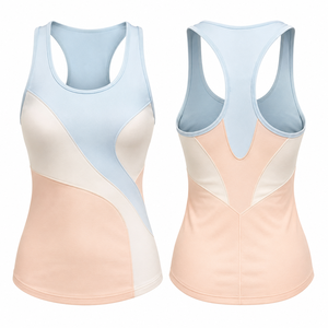 Débardeur dos nageur color block pour femme, respirant, tricoté, sportif, col rond, séchage rapide, style urbain, longueur standard - Product Image 1