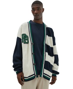 Cardigan rayé à col en V pour homme, manches longues, tricot acrylique avec logo brodé, idéal pour les écoles et les universités - Product Image 2