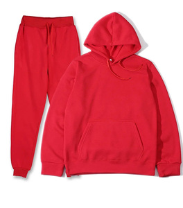 <b>Red</b> Cotton Tracksuit <b>Hoodie</b> Jogger Set Solid Color Casual Autumn Wear Full Sleeve Drawstring Pants Side Pockets and online sale - Product Image 1