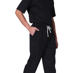 Men Black V-Neck Scrub Set Cotton Polyester Woven Hospital Uniform Needle Detection Ready - Product Image 4