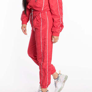 Wholesale Custom Red Windbreaker Tracksuit Set Reflective Piping <b>Half</b> <b>Zip</b> Pullover <b>Jacket</b> and Sweatpants 2 Piece Sports Suit - Product Image 4